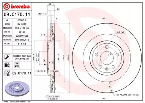 TARCZA HAM TYL 356X22 V BREMBO na Arena.pl