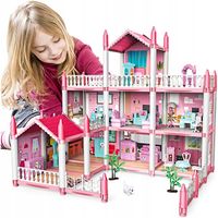 DOMEK DLA LALEK OGROMNY VILLA REZYDENCJA RÓŻOWY TARAS DO ZABAWY DLA DZIECI