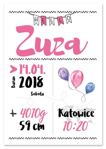 Plakat metryczka dziecka 50x70 cm na Arena.pl