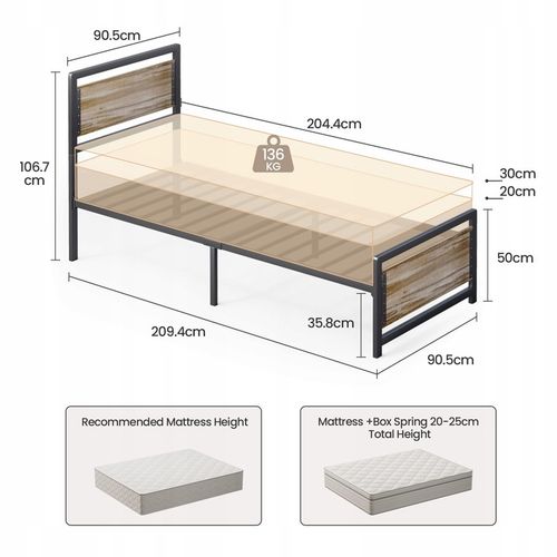 Bealife BF34 Łóżko 90x200 Metalowe Ciche Dla Młodzieży Szary na Arena.pl