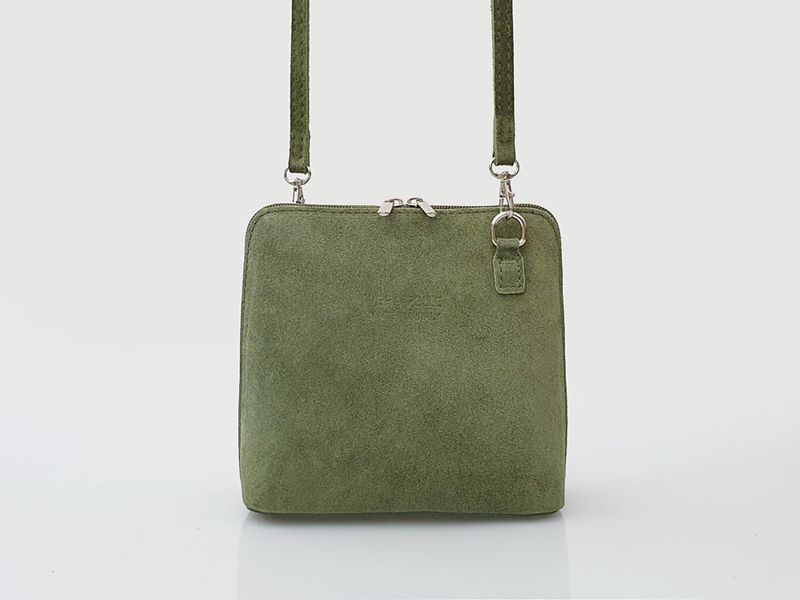 VERA PELLE torebka damska zamszowa listonoszka z paskiem V452 c.zielona zdjęcie 4