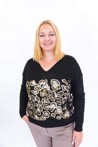 Czarny Sweterek z Aplikacją w Panterkę UNI na Arena.pl