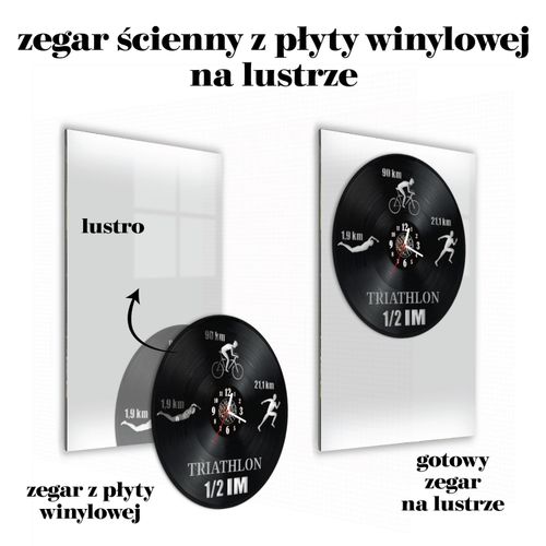 Zegar Ścienny z płyty winylowej na lustrze TRIATHLON - 1 41 wzorów 29x59 cm na Arena.pl
