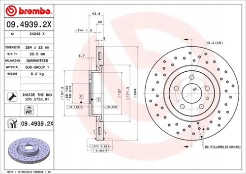 TARCZA HAM PRZOD 284X22 V XTRA BREMBO na Arena.pl
