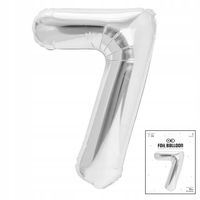 BALON FOLIOWY CYFRĄ CYFERKA 7 SREBRNA NA IMPREZE URODZINOWĄ 40cm