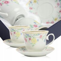 ZESTAW FILIŻANEK Z TALERZYKAMI NA PREZENT 250 ML PORCELANA DO KAWY HERBATY