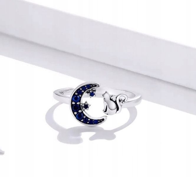 Pierścionek srebrny KSIĘŻYC I KOT regulowany s925 +pudełko zdjęcie 5
