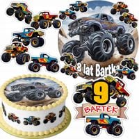 ZESTAW OPŁATEK NA TORT 20CM + 16 POSTACI - MONSTER TRUCK + IMIĘ 15CM 18CM