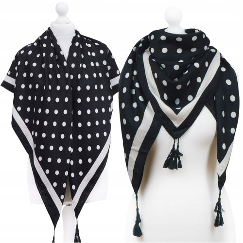 Piękna chustka z frędzlami w groszki czarna 20 na Arena.pl