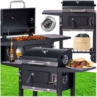 Grill Węglowy Gril Ogrodowy Duży Żeliwny Ruszt Pokrywa Popielnik Termometr