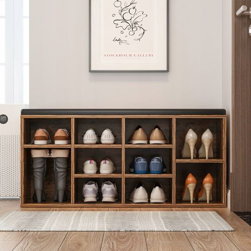 Szafka na buty z siedziskiem brąz retro do przedpokoju schowek pojemna loft na Arena.pl