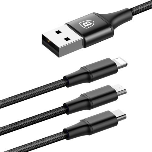 Kabel USB Micro lightning Type-C 3w1 Baseus Rapid czarny na Arena.pl