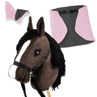 Zestaw Skippi - Hobby Horse Gniady - Derka i nauszniki - różowa i szara