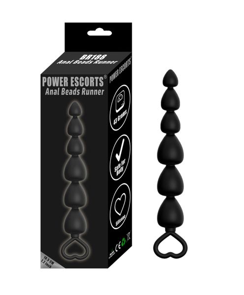 Plug-Power Escorts - Anal Beads Runner - Silicone-Black zdjęcie 1