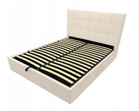 Łóżko tapicerowane 160x200 Modulo pojemnik wysoki zagłówek stelaż krem