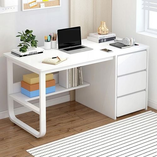 BIURKO KOMPUTEROWE MŁODZIEŻOWE BIAŁE STYL SKANDYNAWSKI DUŻE PÓŁKI na Arena.pl