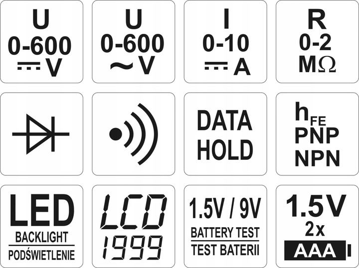 MIERNIK CYFROWY ELEKTRYCZNY MULTIMETR TEST BATERII LCD zdjęcie 7