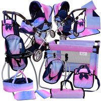 Wózek dla lalek 3w1 ŁÓŻECZKO KRZESEŁKO POŚCIEL TORBA PRZEWIJAK ZESTAW XXL