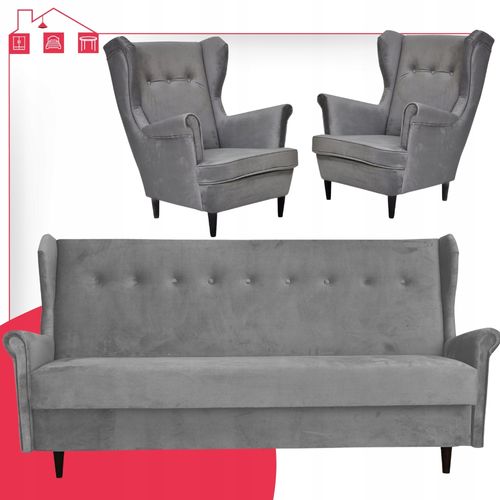 Komplet wypoczynkowy do pokoju funkcja spania jasnoszary ARI na Arena.pl