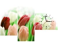 100CM 70CM ZEGAR 3 ELEM CZERWONE TULIPANY ŚCIENNY OBRAZ