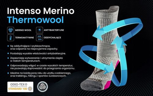 SKARPETY TREKKINGOWE Z WEŁNY MERYNOSÓW 90% MERINO WEŁNA TERMOAKTYWNE DŁ.3/4 na Arena.pl