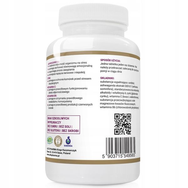 Ashwagandha + Cynk + Witamina C+ Wit B6 120 tab zdjęcie 5