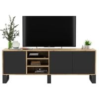 Szafka RTV, loft, NORD, 150x35x53 cm, dąb wotan, czarny, mat | TYLETEGOTU