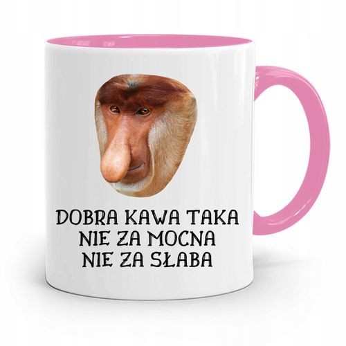 Kubek Różowy Nosacz Janusz Dobra Kawa Prezent Z Nadrukiem Ze Zdjęciem na Arena.pl