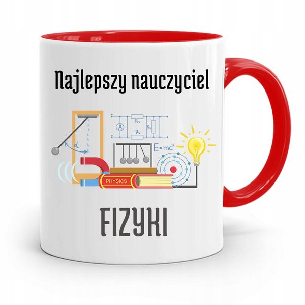 Kubek Czerwony Na Dzień Nauczyciela Fizykii Z Nadrukiem Ze Zdjęciem zdjęcie 1