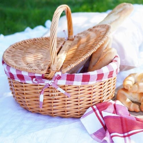 KOSZ NA PIKNIK KOSZYK PIKNIKOWY WIKLINOWY DUŻY MOCNY CZERWONY Z RĄCZKĄ na Arena.pl