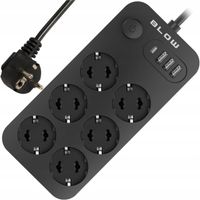 PRZEDŁUŻACZ LISTWA ZASILAJĄCA WŁĄCZNIK 3x USB 6 GNIAZD 3m USB TYP-C CZARNA