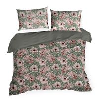 Pościel SPRING 220x200 + 70x80 różowo stalowa satyna bawełniana