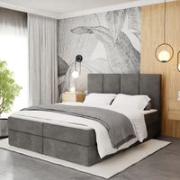 ŁÓŻKO KONTYNENTALNE 160x200 TAPICEROWANE PODWÓJNE Z MATERACEM SZARE