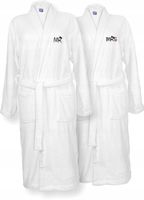 SZLAFROKI BIAŁE Z HAFTEM 2 szt unisex PREZENT na święta walentynki ślub