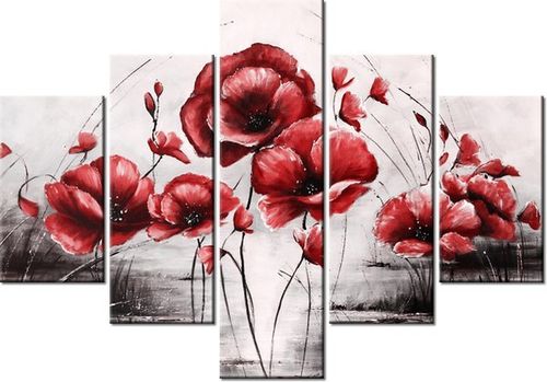 70 100CM OBRAZ 5 ELEM CZERWONE MAKI DRUK PŁÓTNO na Arena.pl