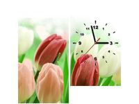 60X60CM ZEGAR CZERWONE TULIPANY OBRAZ DREWNO ŚCIAN KWADRAT