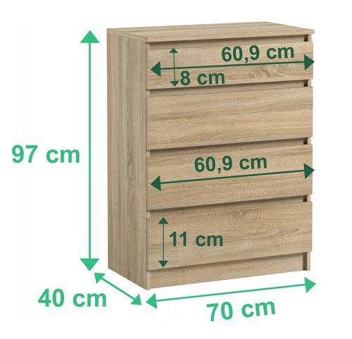 Komoda Szafka Do Sypialni 70 x 40 x 97 CM Pari 4 Dąb Sonoma na Arena.pl