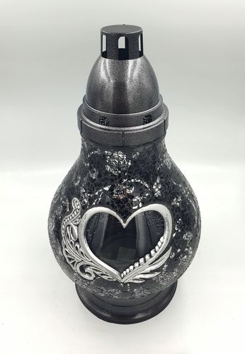 Znicz Szklany Karafka Witraż Mozaika Serce Czarno-Srebrny 38cm Lampion na Arena.pl