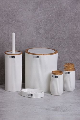 ZESTAW ŁAZIENKOWY 5 ELEMENTÓW KOMPLET DO WC ŁAZIENKI BIAŁY OKRĄGŁY LOFT na Arena.pl