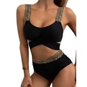 STRÓJ KĄPIELOWY DWUCZĘŚCIOWY SEXY BIKINI CZARNE WIĄZANIE WYSOKI STAN L 40