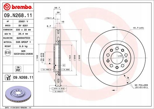 TARCZA HAM PRZOD 330X28 V BREMBO na Arena.pl