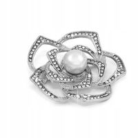 BROSZKA RÓŻA SREBRNA Z PERŁĄ I CYRKONIAMI