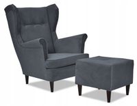 Fotel uszak ARI z podnóżkiem, skandynawski  szary antracyt