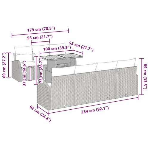 Zestaw Sof na Ogród z przechowywaniem 8 pcs Szary Polirattan na Arena.pl