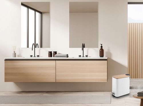 Kosz na śmieci łazienkowy 5l bambus WOLNY OPAD do wc łazienki kuchni biały na Arena.pl