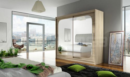 Szafa przesuwna Bega VIII z lustrem 180cm - pojemna garderoba - SONOMA na Arena.pl