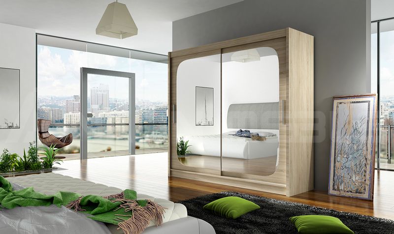 Szafa przesuwna Bega VIII z lustrem 180cm - pojemna garderoba - SONOMA zdjęcie 2