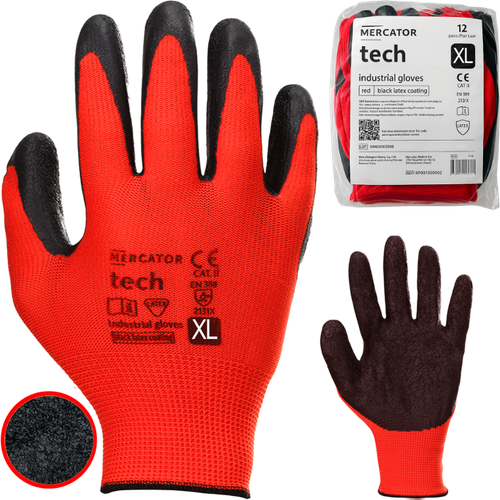rękawice robocze mercator tech red+black latex - xl - 12 par na Arena.pl