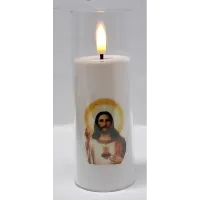 Świeca LED z św. obrazkiem LED 5.5x15cm z efektem płomienia 2xAA na groby
