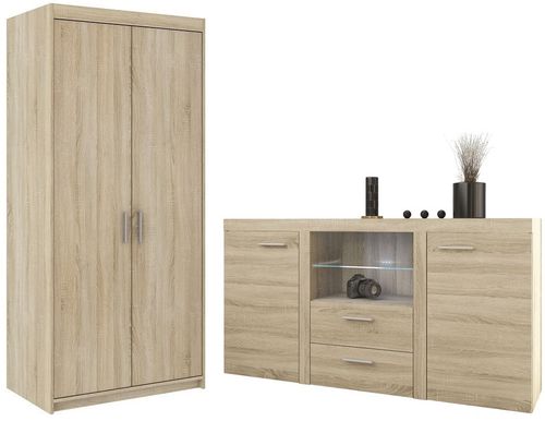 Pojemna szafa dwudrzwiowa + Duża Komoda z oświetleniem LED Dąb Lefkas na Arena.pl